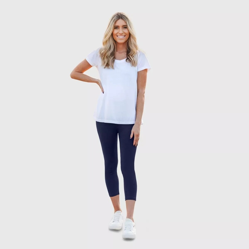 A-17 City‎ Threads USA-Made Women's 100% Cotton Soft Capri Leggings Navy M